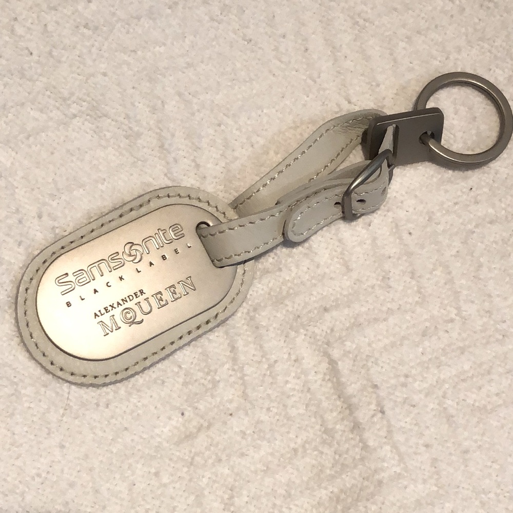 🆕Alexander McQueen leather chrome luggage tag/purse charm #BagFob #keychain! NEW